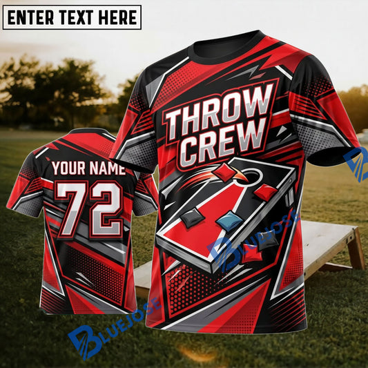 BlueJose Cornhole Throw Crew Red Black Board Personalized Name 3D Unisex Shirt