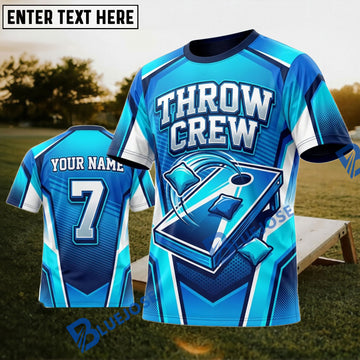 BlueJose Cornhole Throw Crew Cyan Board Personalized Name 3D Unisex Shirt
