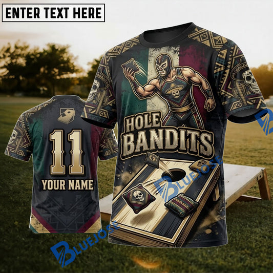 BlueJose Cornhole Hole Bandits Mexico Personalized Name 3D Unisex Shirt