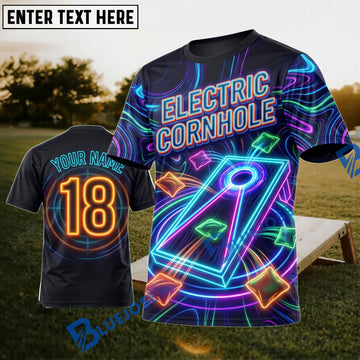 BlueJose Cornhole Electric Neon Board Personalized Name 3D Unisex Shirt