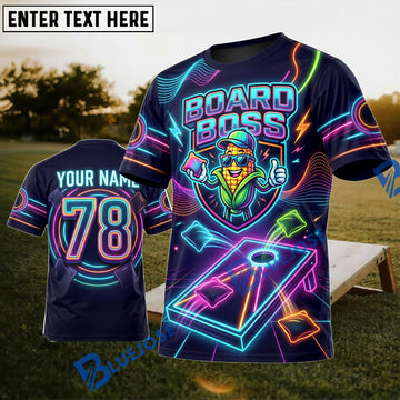 BlueJose Cornhole Board Boss Neon Corn Personalized Name 3D Unisex Shirt