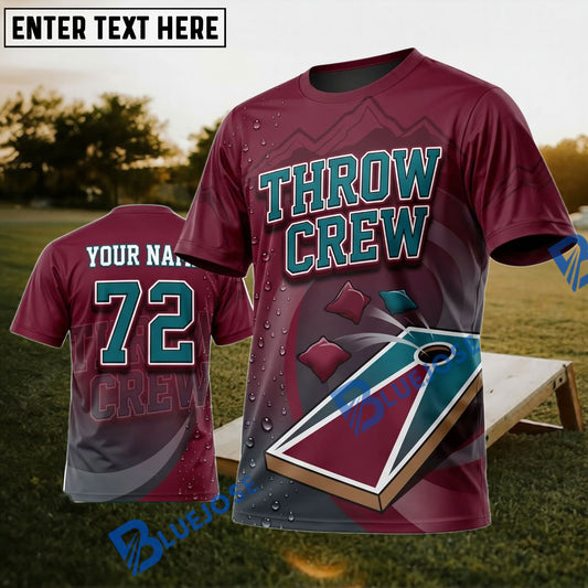 BlueJose Cornhole Throw Crew Burgundy Teal Board Personalized Name 3D Unisex Shirt