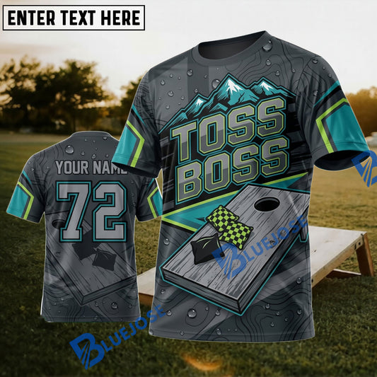 BlueJose Cornhole Toss Boss Green Vintage Personalized Name 3D Unisex Shirt