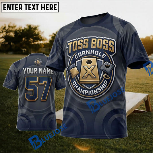 BlueJose Cornhole Toss Boss Tournament Championship Personalized Name 3D Unisex Shirt