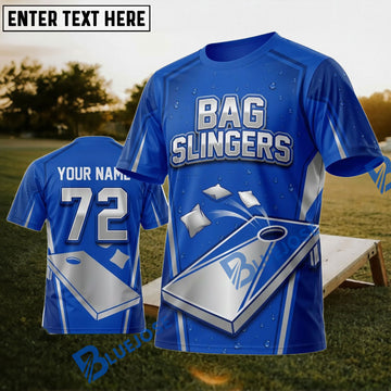 BlueJose Cornhole Bag Slingers Royal Blue Personalized Name 3D Unisex Shirt