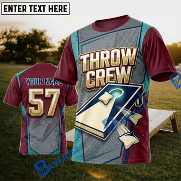 BlueJose Cornhole Throw Crew Burgundy Board Personalized Name 3D Unisex Shirt