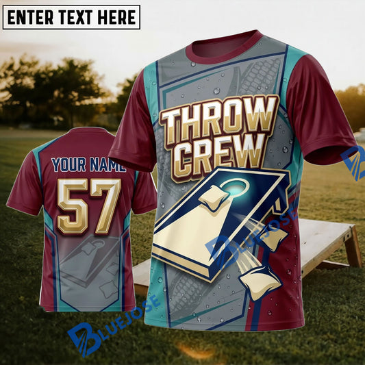 BlueJose Cornhole Throw Crew Burgundy Board Personalized Name 3D Unisex Shirt