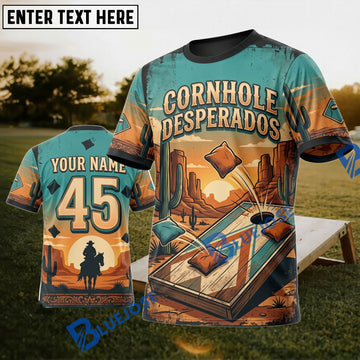 BlueJose Cornhole Desperados Orange Western Personalized Name 3D Unisex Shirt