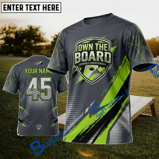 BlueJose Cornhole Own The Board Green Lightning Personalized Name 3D Unisex Shirt
