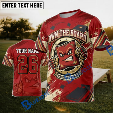 BlueJose Cornhole Own The Board Red Warrior Mascot Personalized Name 3D Unisex Shirt