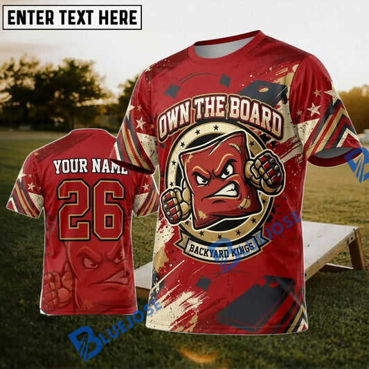 BlueJose Cornhole Own The Board Red Warrior Mascot Personalized Name 3D Unisex Shirt