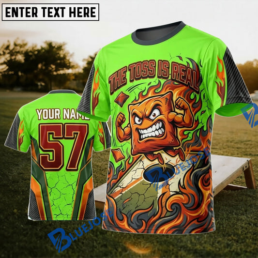BlueJose Cornhole Green Fire Bag Beast Personalized Name 3D Unisex Shirt