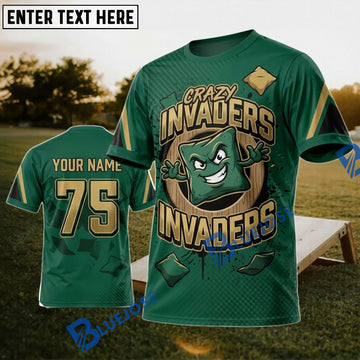 BlueJose Cornhole Crazy Invaders Green Alien Personalized Name 3D Unisex Shirt