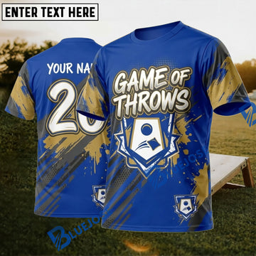 BlueJose Cornhole Game Of Throws Blue Gold Personalized Name 3D Unisex Shirt