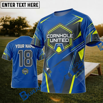 BlueJose Cornhole United Blue Lime Geometric Personalized Name 3D Unisex Shirt