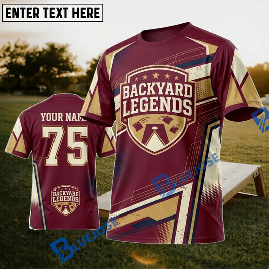 BlueJose Cornhole Backyard Legends Maroon Gold Personalized Name 3D Unisex Shirt