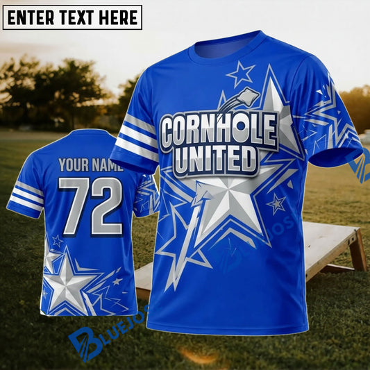 BlueJose Cornhole United Royal Blue Star Personalized Name 3D Unisex Shirt