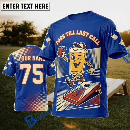 BlueJose Cornhole All Star Trophy Blue Gold Personalized Name 3D Unisex Shirt