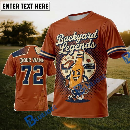 BlueJose Cornhole Backyard Legends Orange Vintage Mascot Personalized Name 3D Unisex Shirt