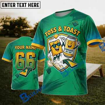 BlueJose Cornhole Toss And Toast Green Cartoon Bags Personalized Name 3D Unisex Shirt