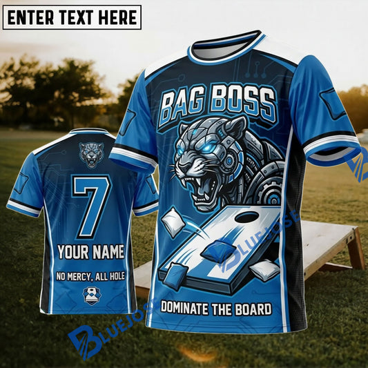 BlueJose Cornhole Bag Boss Blue Skull Personalized Name 3D Unisex Shirt