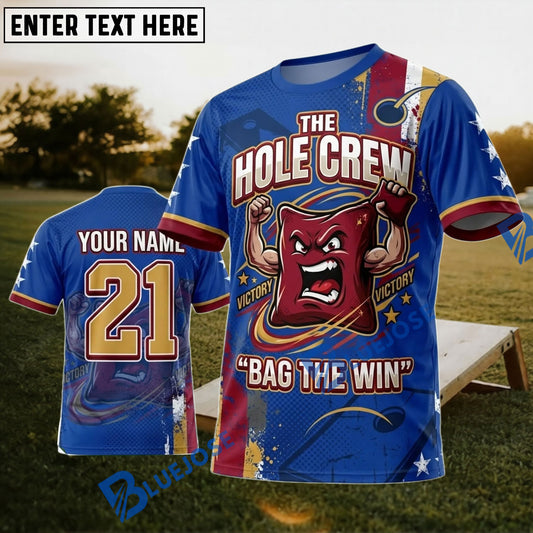 BlueJose Cornhole The Hole Crew Red Blue Mascot Personalized Name 3D Unisex Shirt