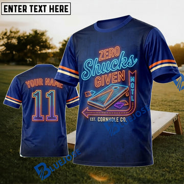 BlueJose Cornhole Zero Shucks Given Navy Orange Personalized Name 3D Unisex Shirt