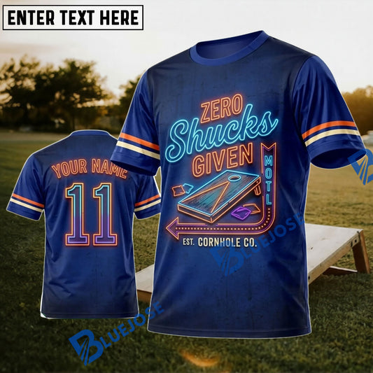 BlueJose Cornhole Zero Shucks Given Navy Orange Personalized Name 3D Unisex Shirt