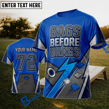 BlueJose Cornhole Bags Before Brags Blue Lightning Personalized Name 3D Unisex Shirt