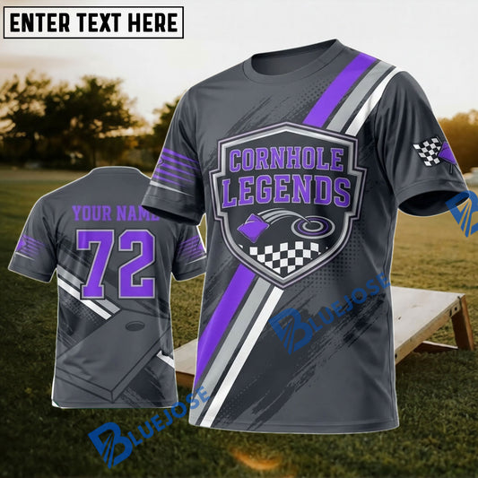 BlueJose Cornhole Legends Grey Purple Championship Personalized Name 3D Unisex Shirt