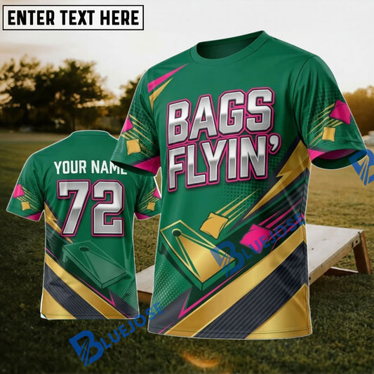 BlueJose Cornhole Bags Flyin Green Red Geometric Personalized Name 3D Unisex Shirt