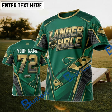 BlueJose Cornhole Launch Mode Green Gold Personalized Name 3D Unisex Shirt