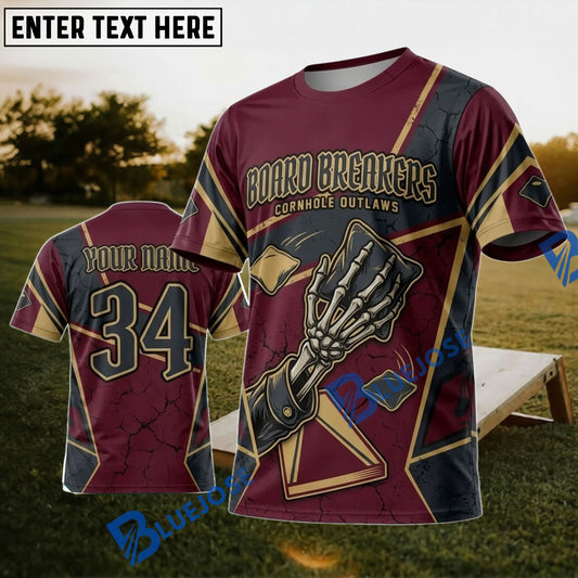 BlueJose Cornhole Burgundy Gold Vintage Hand Toss Personalized Name 3D Unisex Shirt
