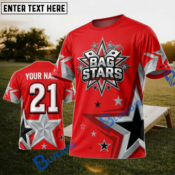 BlueJose Cornhole Bag Stars Red White Black Personalized Name 3D Unisex Shirt