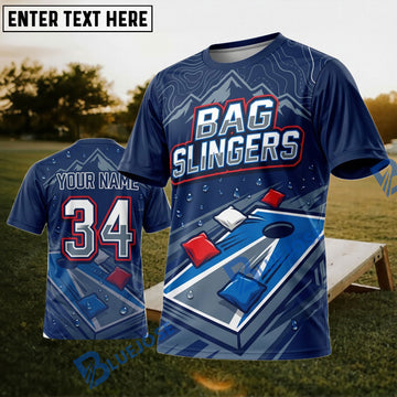 BlueJose Cornhole Bag Slingers Blue Red Personalized Name 3D Unisex Shirt