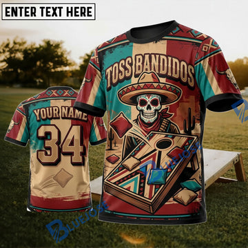 BlueJose Cornhole Toss Banditos Western Skull Personalized Name 3D Unisex Shirt