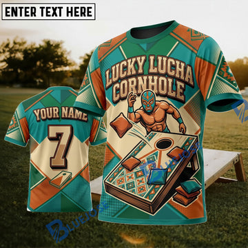 BlueJose Cornhole Lucky Lucha Personalized Name 3D Unisex Shirt