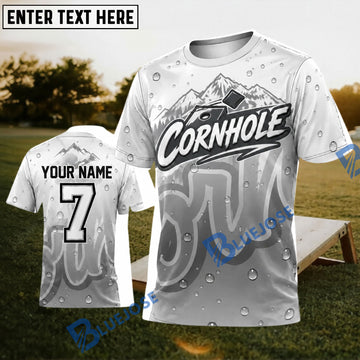 BlueJose Cornhole Mountain Water Drop Personalized Name 3D Unisex Shirt