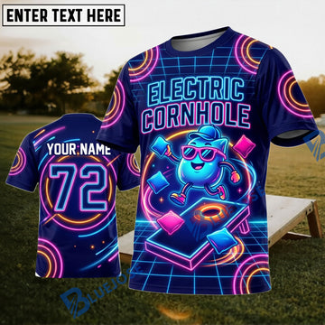 BlueJose Cornhole Electric Neon Personalized Name 3D Unisex Shirt