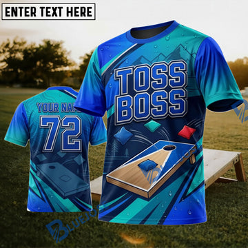 BlueJose Cornhole Blue Toss Boss Personalized Name 3D Unisex Shirt