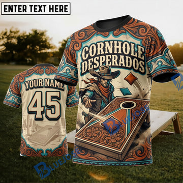 BlueJose Cornhole Desperados Western Skull Personalized Name 3D Unisex Shirt