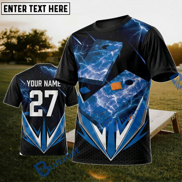 BlueJose Cornhole Blue Geometric Crystal Personalized Name 3D Unisex Shirt