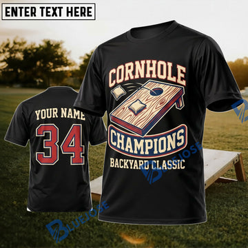 BlueJose Cornhole Champions Backyard Classic Personalized Name 3D Unisex Shirt