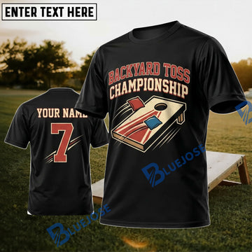 BlueJose Cornhole Backyard Toss Championship Personalized Name 3D Unisex Shirt