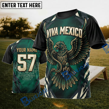 BlueJose Cornhole Viva Mexico Eagle Personalized Name 3D Unisex Shirt