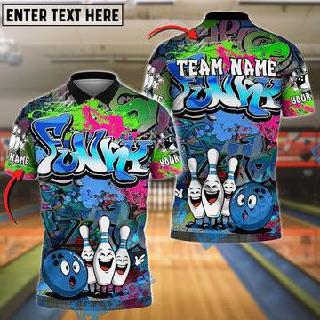 BlueJose  Funny Graffiti Bowling Crew Customized Name, Team Name 3D Shirt (4 Colors)