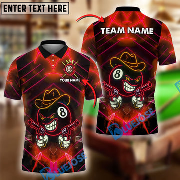 BlueJose Billiards Neon Cowboy 8-Ball Gunslinger Personalized Name Shirt (4 Colors)
