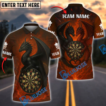 BlueJose Darts Dark Twin Dragon Fantasy Style Personalized Name, Team Name Shirt (4 Colors)