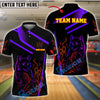 BlueJose Bowling Neon Wolf Flame Strike Customized Name, Team Name 3D Shirt (4 Colors)