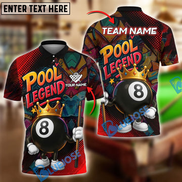 BlueJose Billiards Pool Legend King Personalized Name Shirt (4 Colors)